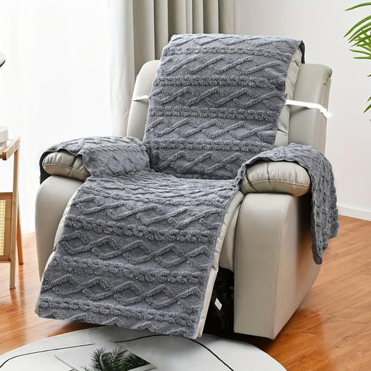 Fleece Recliner Chair Cover Non-Slip T-Shape Sofa Slipcover With Buckle Strap, Single-seater