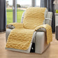 Mustard yellow fleece recliner chair cover with embossed texture, T-shape fit and draped arms
