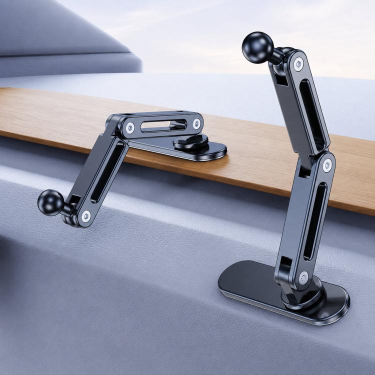 Car phone mount with ball joint holder and double-jointed elongated arm, black