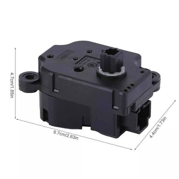 Black heater control motor actuator with mounting holes and size dimensions