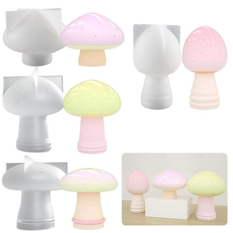 3D silicone mushroom molds set with multiple pastel cap colors and grooved stems