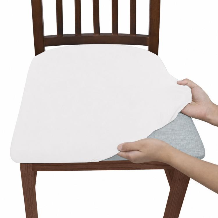 White stretch dining chair seat cushion slipcover, snug fitted cover on chair seat