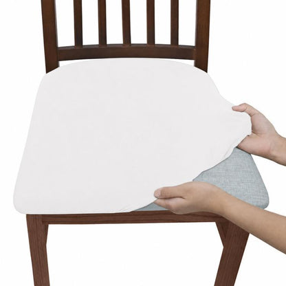 White stretch dining chair seat cushion slipcover, snug fitted cover on chair seat