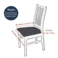 Stretch dining chair seat cover, dark fitted cushion on chair with size guide