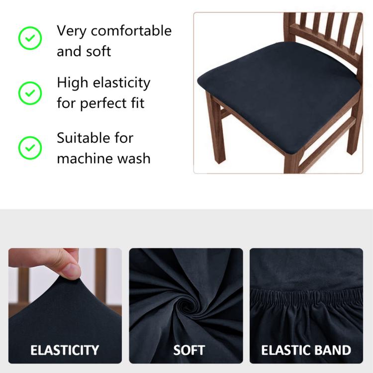 Stretch dining chair seat cover, navy cushion with elastic band close-up
