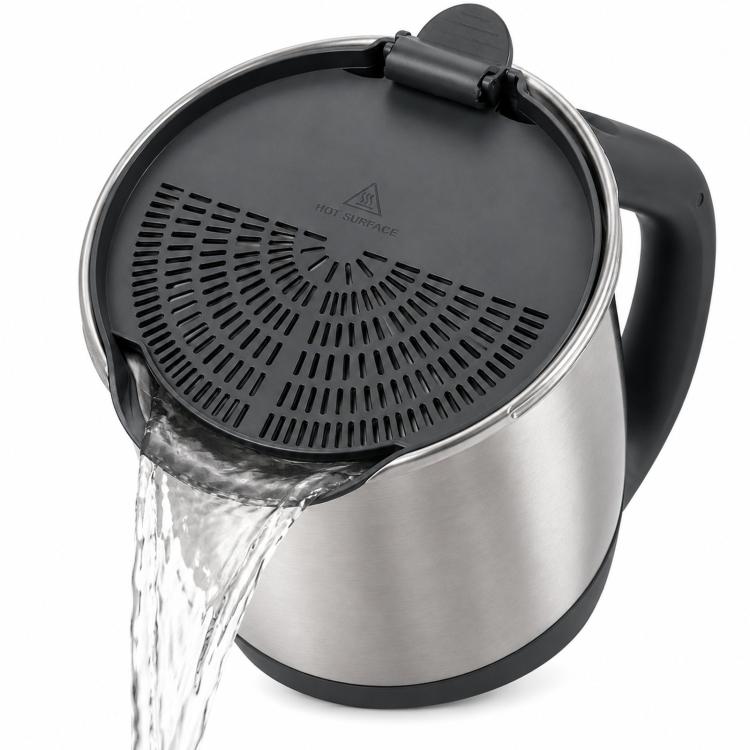 Thermomix strainer lid with clip-on handle and perforated draining plate