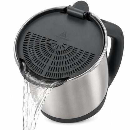 Thermomix strainer lid with clip-on handle and perforated draining plate