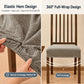 Gray textured dining chair seat cover with elastic hem and 360 full-wrap design