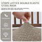 Beige stretch dining chair seat cover with striped grid texture and elastic fit