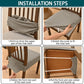 Gray stretch dining chair seat cover shown being stretched and secured in place