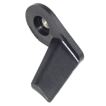 Black rudder stabilizer fin with round mounting hole and serrated edge