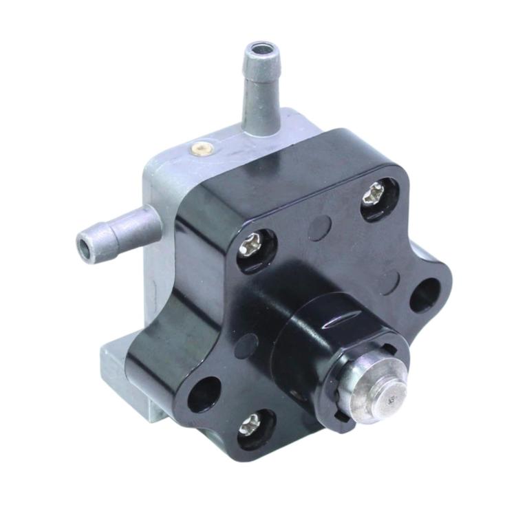 Metal outboard motor control unit with hose fittings and four mounting screws
