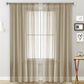 Beige sheer voile curtain panel with rod pocket top for light filtering