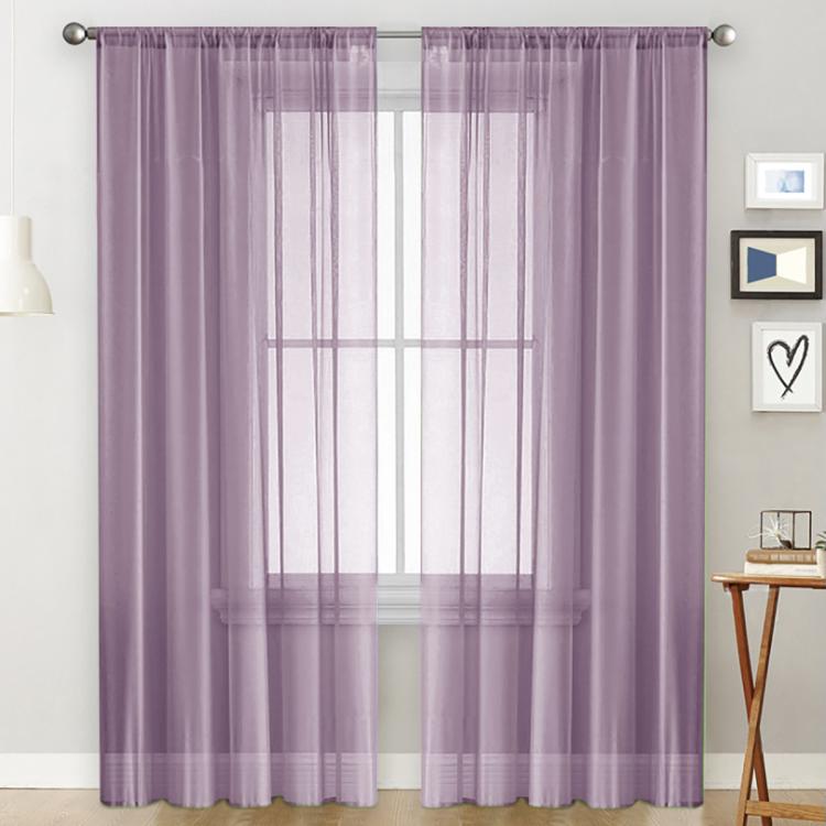 Purple sheer voile curtain panel with rod pocket top for light filtering