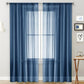 Single sheer light-filtering rod pocket curtain, dark blue with vertical grid weave