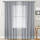 Single sheer light-filtering window curtain in light gray with rod pocket header and grid panels
