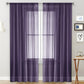 Single sheer light-filtering window curtain in dark purple with rod pocket header and grid panels