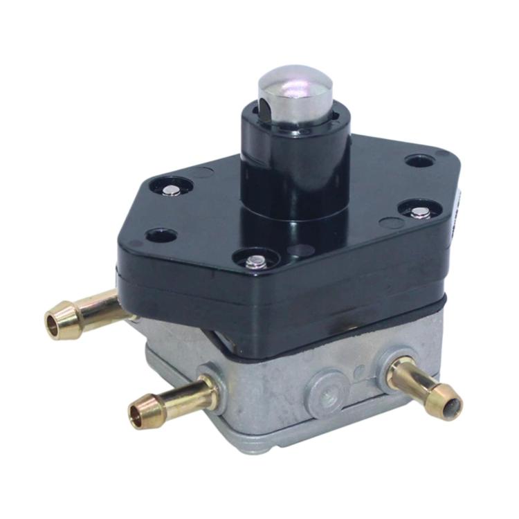 Outboard fuel pump with black top housing and brass inlet/outlet connectors