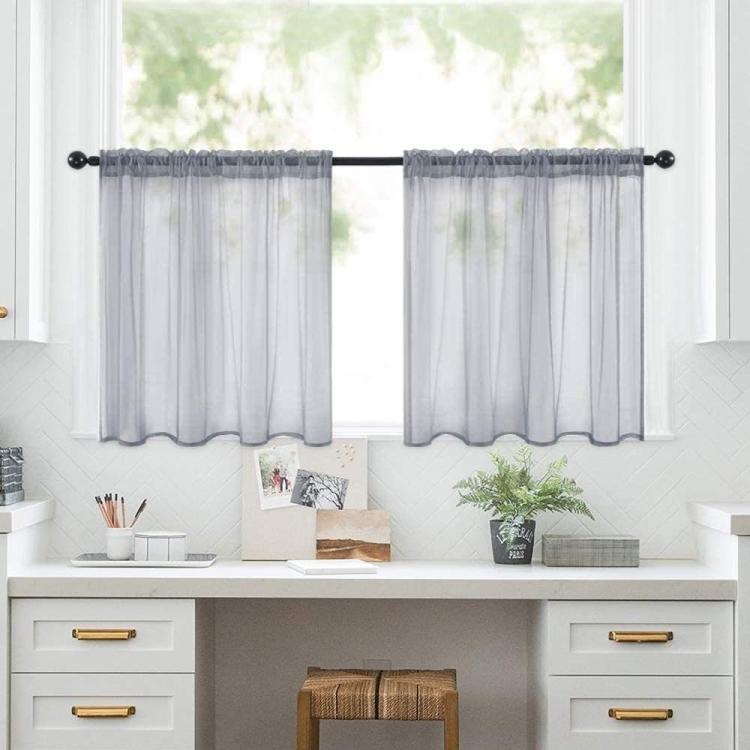 2-Piece Set Sheer Cafe Tier Curtains Rod Pocket Small Window Voile Curtains For Kitchen Bathroom, 76x60cm, 76x92cm, 132x46cm