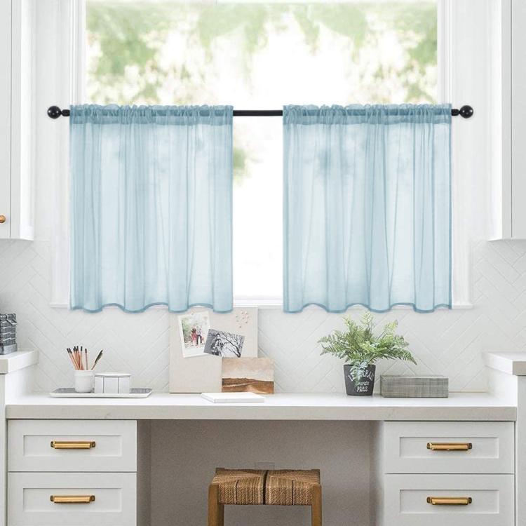 2-Piece Set Sheer Cafe Tier Curtains Rod Pocket Small Window Voile Curtains For Kitchen Bathroom, 76x60cm, 76x92cm, 132x46cm