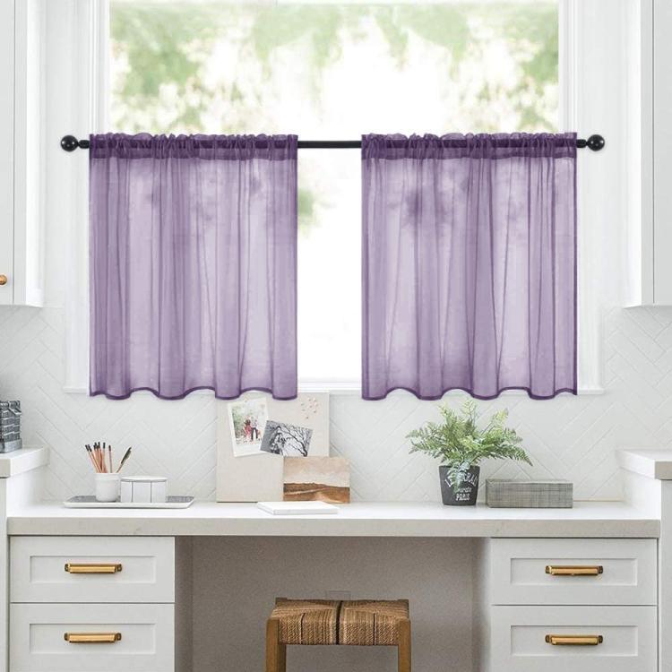 2-Piece Set Sheer Cafe Tier Curtains Rod Pocket Small Window Voile Curtains For Kitchen Bathroom, 76x60cm, 76x92cm, 132x46cm