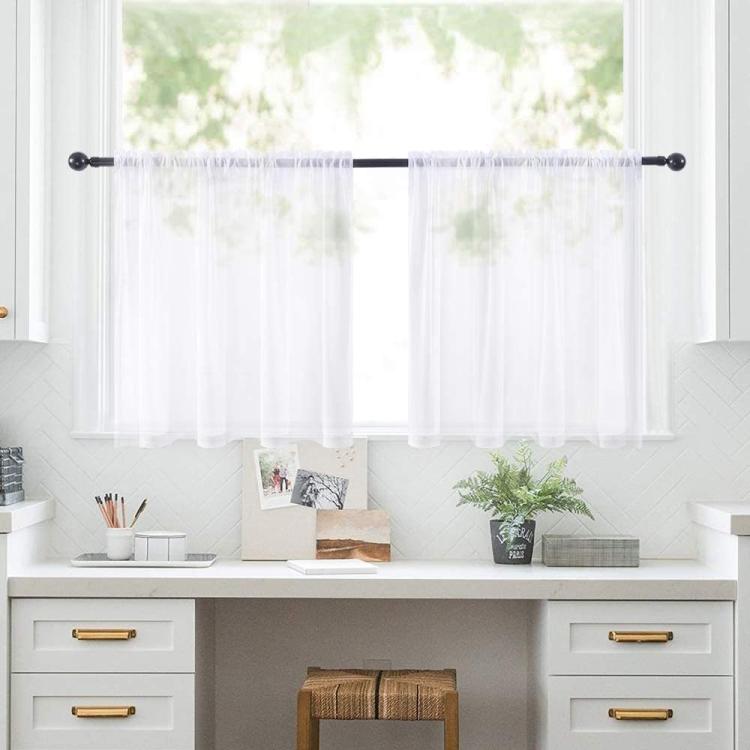 2-Piece Set Sheer Cafe Tier Curtains Rod Pocket Small Window Voile Curtains For Kitchen Bathroom, 76x60cm, 76x92cm, 132x46cm