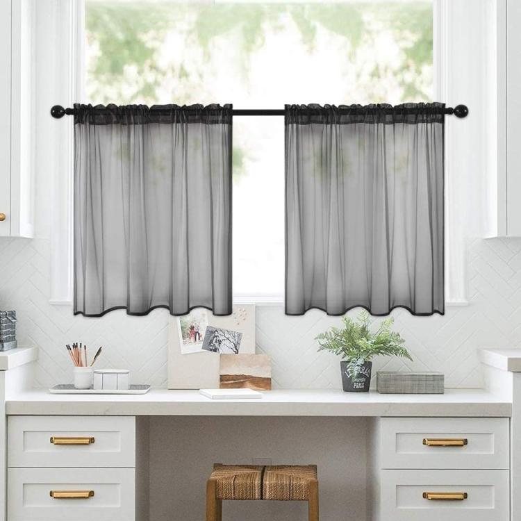 2-Piece Set Sheer Cafe Tier Curtains Rod Pocket Small Window Voile Curtains For Kitchen Bathroom, 76x60cm, 76x92cm, 132x46cm