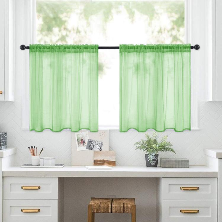2-Piece Set Sheer Cafe Tier Curtains Rod Pocket Small Window Voile Curtains For Kitchen Bathroom, 76x60cm, 76x92cm, 132x46cm