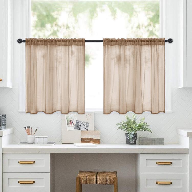 2-Piece Set Sheer Cafe Tier Curtains Rod Pocket Small Window Voile Curtains For Kitchen Bathroom, 76x60cm, 76x92cm, 132x46cm