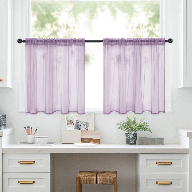 2-Piece Set Sheer Cafe Tier Curtains Rod Pocket Small Window Voile Curtains For Kitchen Bathroom, 76x60cm, 76x92cm, 132x46cm