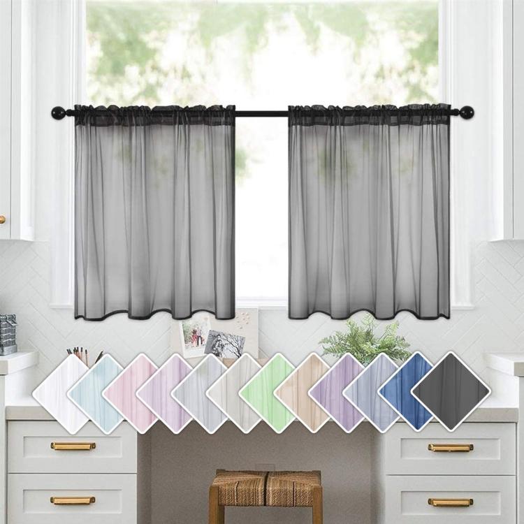 2-Piece Set Sheer Cafe Tier Curtains Rod Pocket Small Window Voile Curtains For Kitchen Bathroom, 76x60cm, 76x92cm, 132x46cm