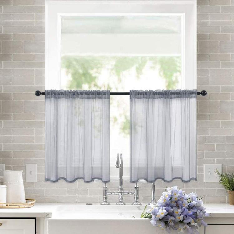 2-Piece Set Sheer Cafe Tier Curtains Rod Pocket Small Window Voile Curtains For Kitchen Bathroom, 76x60cm, 76x92cm, 132x46cm