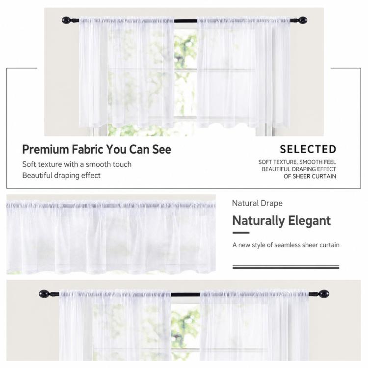 2-Piece Set Sheer Cafe Tier Curtains Rod Pocket Small Window Voile Curtains For Kitchen Bathroom, 76x60cm, 76x92cm, 132x46cm