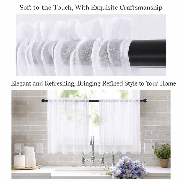 2-Piece Set Sheer Cafe Tier Curtains Rod Pocket Small Window Voile Curtains For Kitchen Bathroom, 76x60cm, 76x92cm, 132x46cm