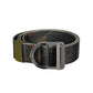 Camouflage nylon work belt with zinc alloy D-ring buckle, dark patterned webbing.