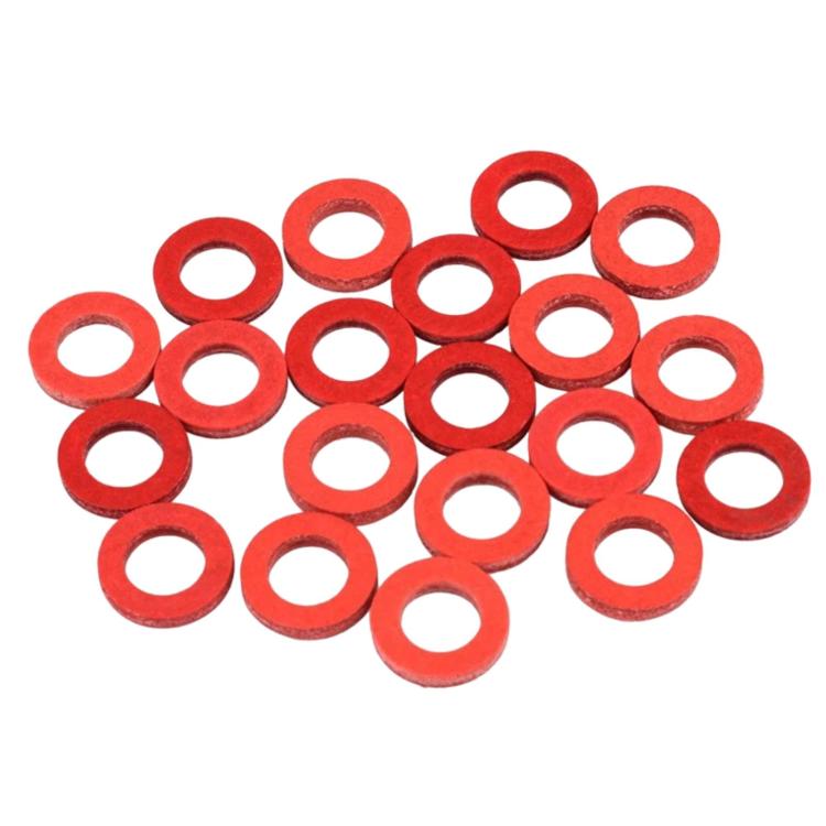 Red drain screw gasket washers pile with center holes, flat sealing rings