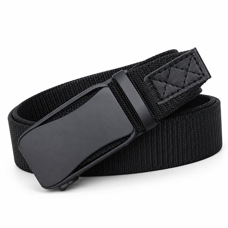Elastic nylon work belt with automatic alloy buckle, black webbing and padded keeper tab
