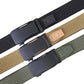 Set of elastic nylon work belts with automatic alloy buckles, black, khaki, and green straps
