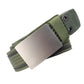 Men's nylon belt with smooth zinc buckle, dark green webbing and olive accent edging.