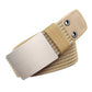 Nylon belt with beige woven strap and gold stripe, silver buckle with two holes