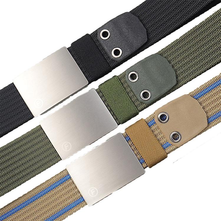 Men's nylon belt with zinc alloy buckle, black webbing and metal grommet end