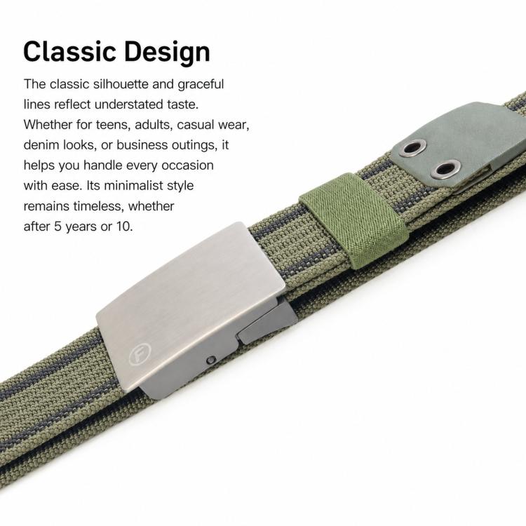Men's nylon belt with zinc alloy buckle, green webbing with blue accent stripe