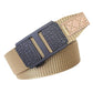 Men's nylon web belt with automatic buckle, khaki/beige strap and croc-style buckle plates