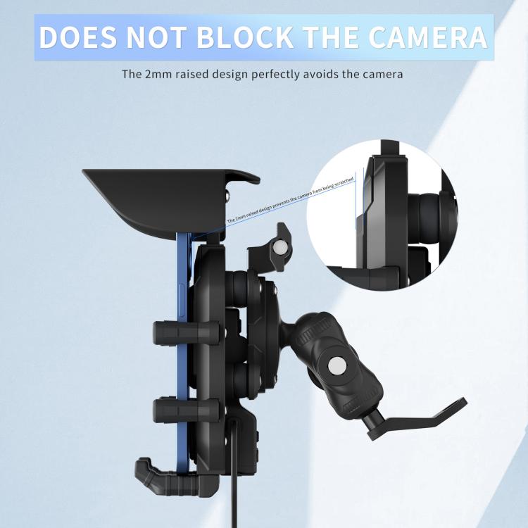 Black motorcycle mirror-base wireless phone holder with adjustable clamps and anti-theft