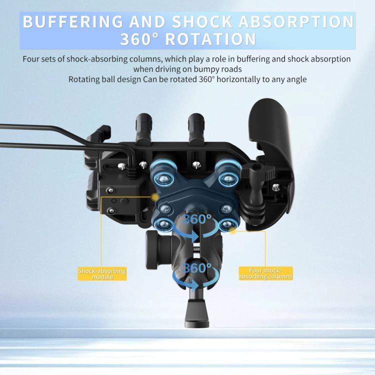 Motorcycle wireless charging phone holder with shock-absorbing joints and rotating head