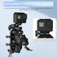 Motorcycle wireless charging phone holder with expanded mounting arms for accessories