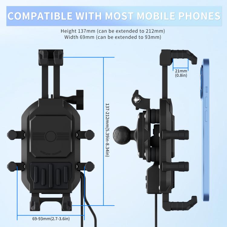 Motorcycle Shock-Absorbing Wireless Fast Charging Camera Phone Navigation Holder, Handlebar