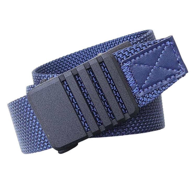 Automatic buckle nylon belt for men, navy woven strap with gray buckle panel