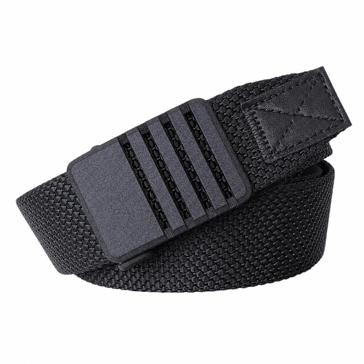 Automatic buckle nylon belt for men, black textured strap and rectangular buckle insert