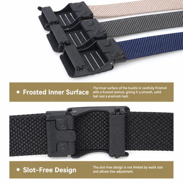 Nylon automatic buckle belt with black buckle and textured fabric strap